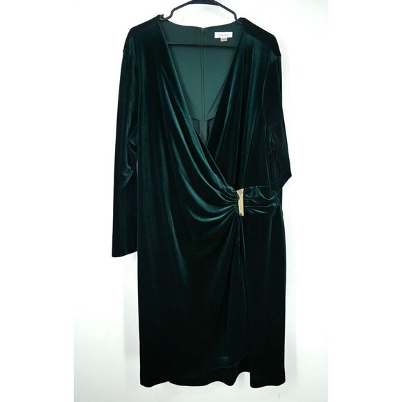 NWOT Calvin Klein Velvet Long Sleeve Belted Dress Green 24W - Picture 2 of 6